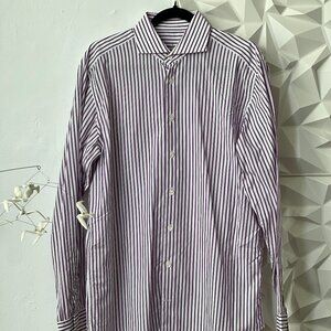 Van Laack for Braun Hamburg Dress Shirt Purple Stripe Size 16 / 41